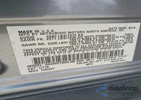 2014 Mitsubishi Outlander Sport Es из США, поврежденный, VIN 4A4AP3AU0EE026085